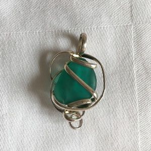 Sea Glass Pendant, Silver and Mint Green